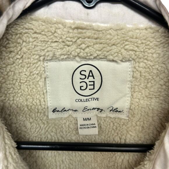 Sage Collective Sherpa Lined Plaid Shacket Jacket Red Tan Cream Size M - Picture 6 of 8